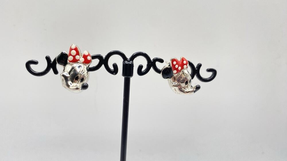 Rare! Disney Minnie Mouse Head Silver Tone Heavy Earrings!